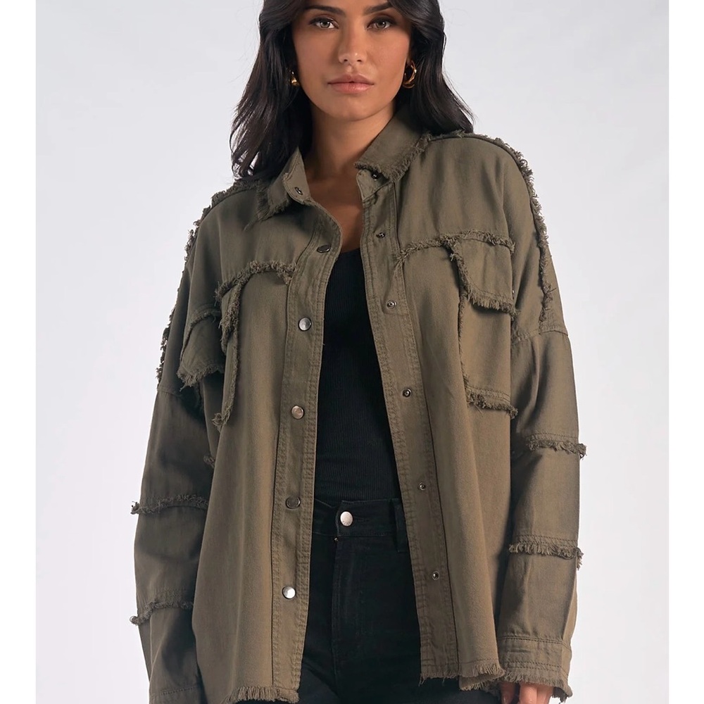 Women’s Olive Green Graphic Long Jacket - All You Need Is Love - Picture 3 of 10